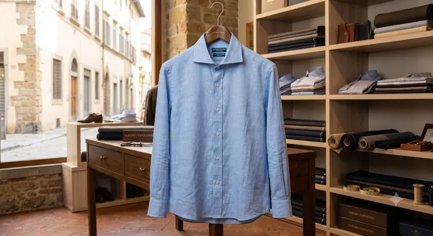 Chemises italiennes sur mesure présentées en boutique